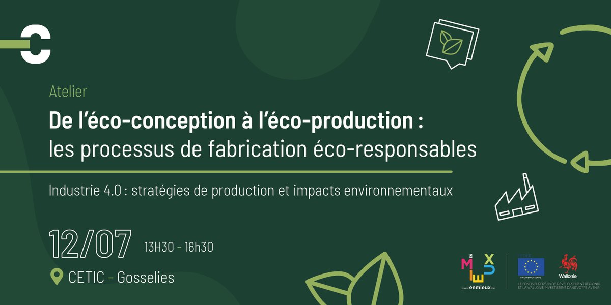 𝗔𝘁𝗲𝗹𝗶𝗲𝗿 - 𝗹𝗲 𝟭𝟮 𝗷𝘂𝗶𝗹𝗹𝗲𝘁 𝗮𝘂 𝗖𝗘𝗧𝗜𝗖
éco-conception &amp; éco-production: nous expliquerons les étapes de la planification industrielle pour une stratégie de fabrication durable qui minimise les impacts négatifs sur l’environnement.
eventbrite.be/e/billets-tech…