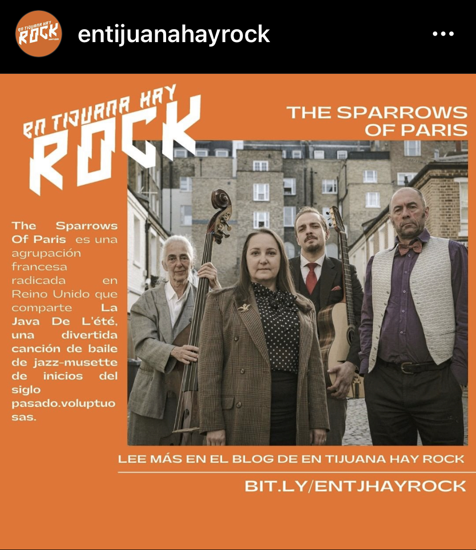 Muchas gracias <a href="/ntijuanahayrock/">EN TIJUANA HAY ROCK X JARR750114</a> La java de l'été <a href="/sparrowsofparis/">The Sparrows of Paris</a> #cancion #losgorrionesdeparis #jazzmusette open.spotify.com/playlist/1g8Si…
