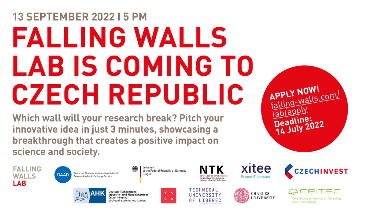 ntkcz's tweet photo. ⏰⏰⏰Poslední týden do uzavření registrací na #FallingWallsLabCZ https://t.co/j7iZcXSwJ9 😃☝️⏰⏰⏰ https://t.co/xmMyPEuW8u