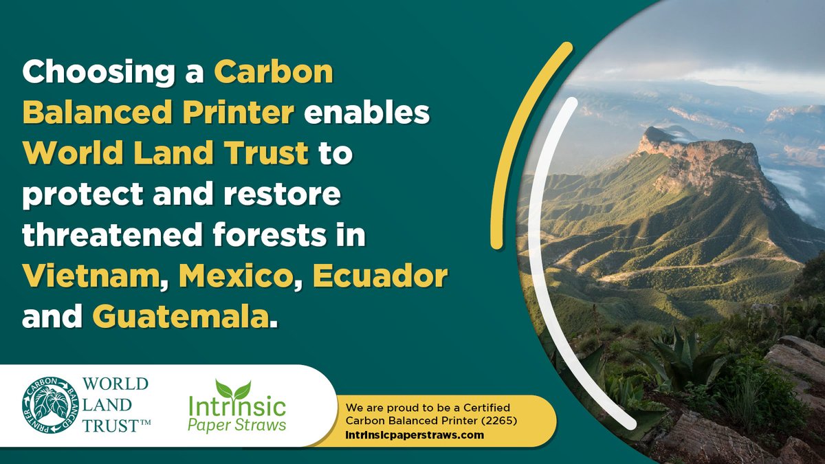 Intrinsic_Paper's tweet photo. We are proud to be a Certified Carbon Balanced Printer, by offsetting our annual emissions with the World Land Trust 🏞️ to help protect threatened habitat. #carbonbalancedprinter #worldlandtrust https://t.co/DeTb1zOzwO