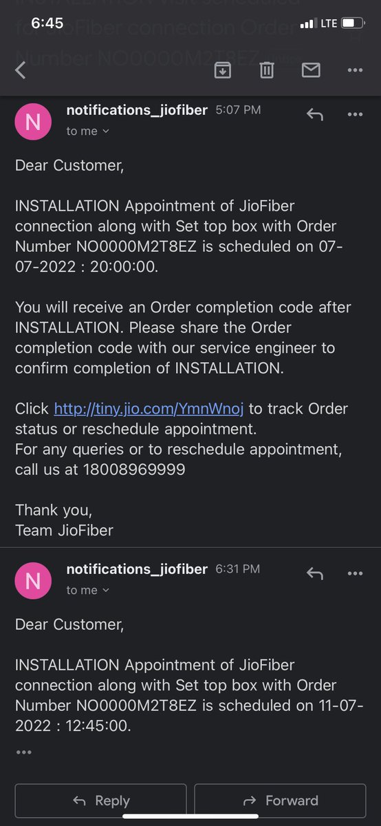 RahulKalani2's tweet photo. @JioCare Look above two mails on same days with different date of appointment. https://t.co/TrZ1E8nCbc