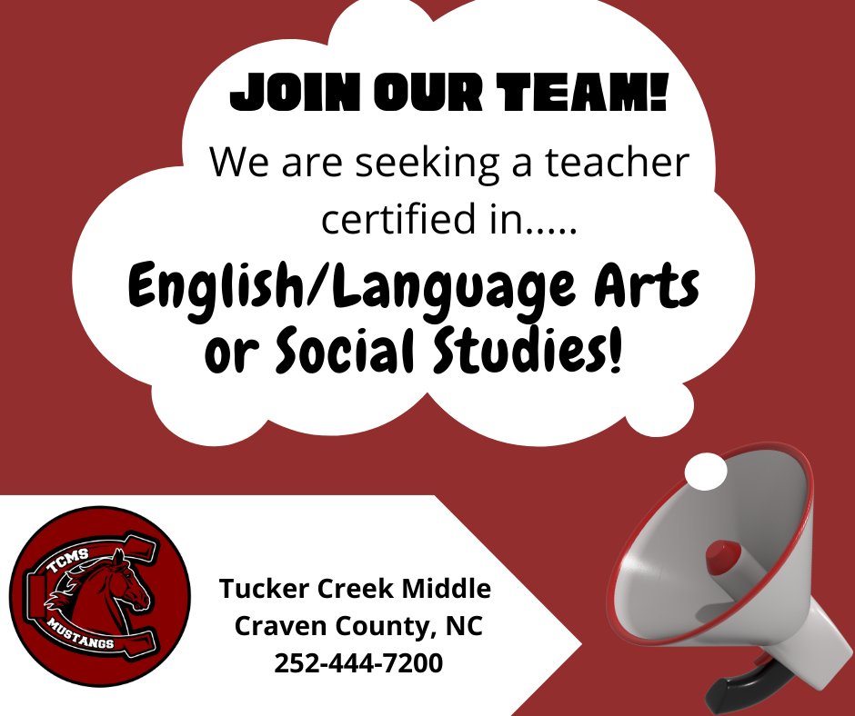 We are seeking an excited and engaging staff member to join out team! Our community of learners is a wonderful place to work - come join us! #MightyMustangs