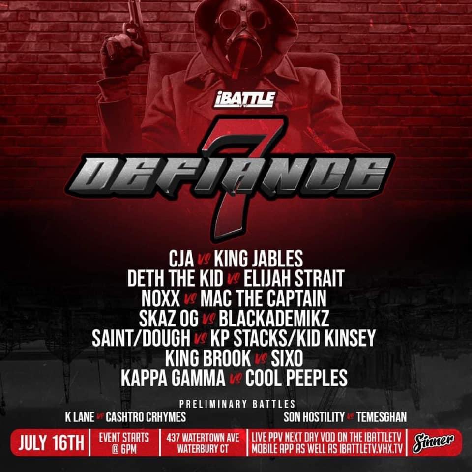iBattlePromo's tweet photo. NEXT WEEKEND! #DEF7 
Waterbury, CT

@ The Legendary Diamond Lils 

CJA vs JABLES 
DETH vs ELIJAH 
NOXX vs MAC
SKAZ vs BLACK 
SAINT/DOUGH vs KP/KINSEY
BROOK vs SIXO 
KG vs CP 

Streaming only on iBattleTV. 
Download the app. 
https://t.co/25mFXowTpO https://t.co/MnrRRm9l9U