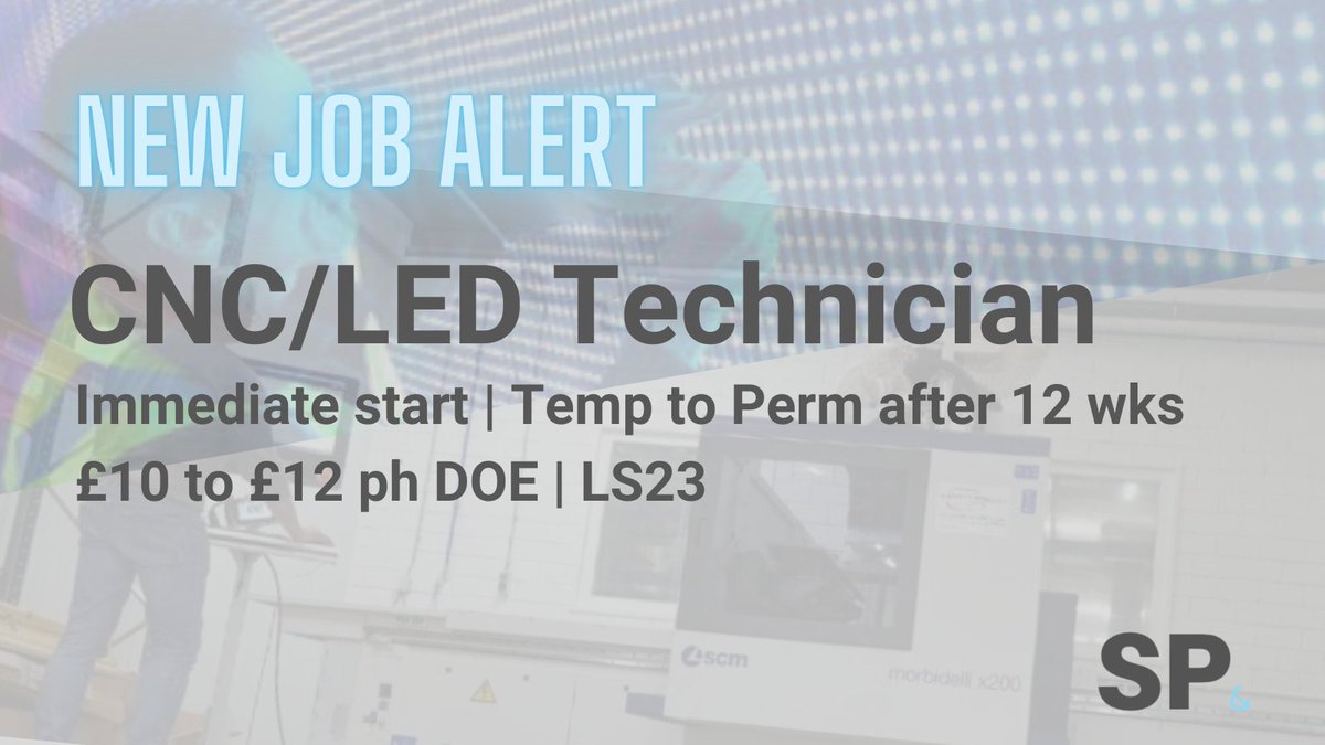 SP_Recruit's tweet photo. #NewJobAlert
#CNC / #LEDTechnician in #LS23
Temp to perm role.
Click the link for the full job:
https://t.co/3a3aUjejlY
If you think you fit the role or know someone who might be interested, get in touch👇🏽
✉ info@sprecruit.co.uk
📞01924 729120
#sprjobs #sprecruit https://t.co/pW2ajLbrV6