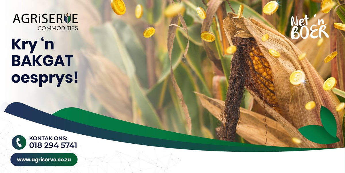AgriserveC's tweet photo. Strooptyd is amper verby, maar daar is nog tyd om jou oesprys vas te maak! 🚜 Kontak ons handelaars vandag as jy nog mielies te koop het! 

Matthys Senekal: 0846033742 
Byron Allen: 0795014635 
Everhard Laing: 0832915199 https://t.co/04WnTGkGya