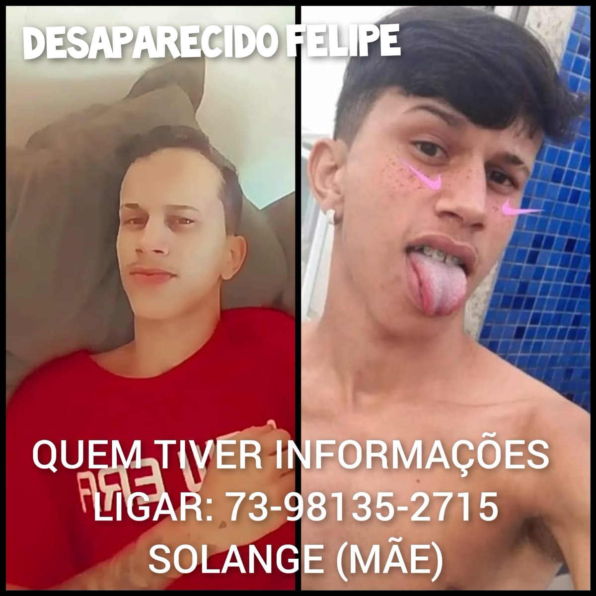 raulguet's tweet photo. #BMDTVsantacruz Felipe  cardoso Santos saiu de Jussari 31 de maio estava na casa de um amigo  até agora não retornou para casa da Mãe dona Solange no Município de Itaju https://t.co/0lsmHRZUYH