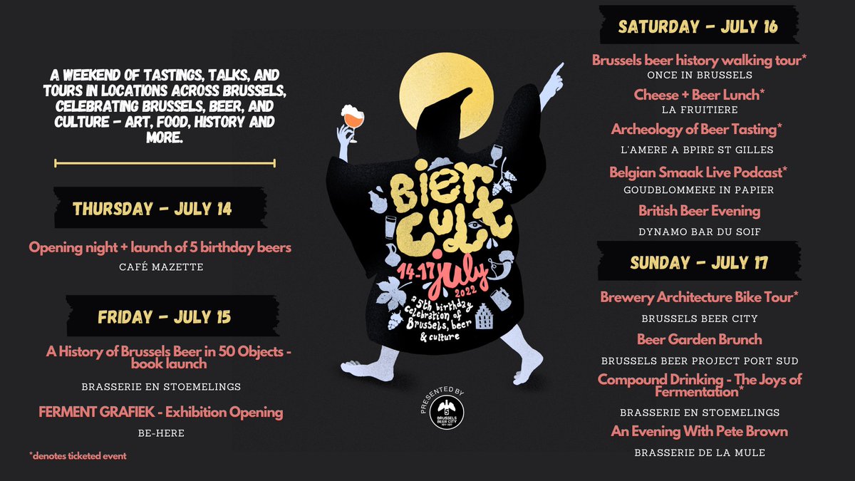 BierCult Festival - T-minus 1 week to go!

The festival beers are kegged, tickets are selling fast, and there's only 1 week to go before the BierCult birthday festivities in Brussels!

Put the programme in your diary, and we'll see you next weekend!

beercity.brussels/biercult-festi…