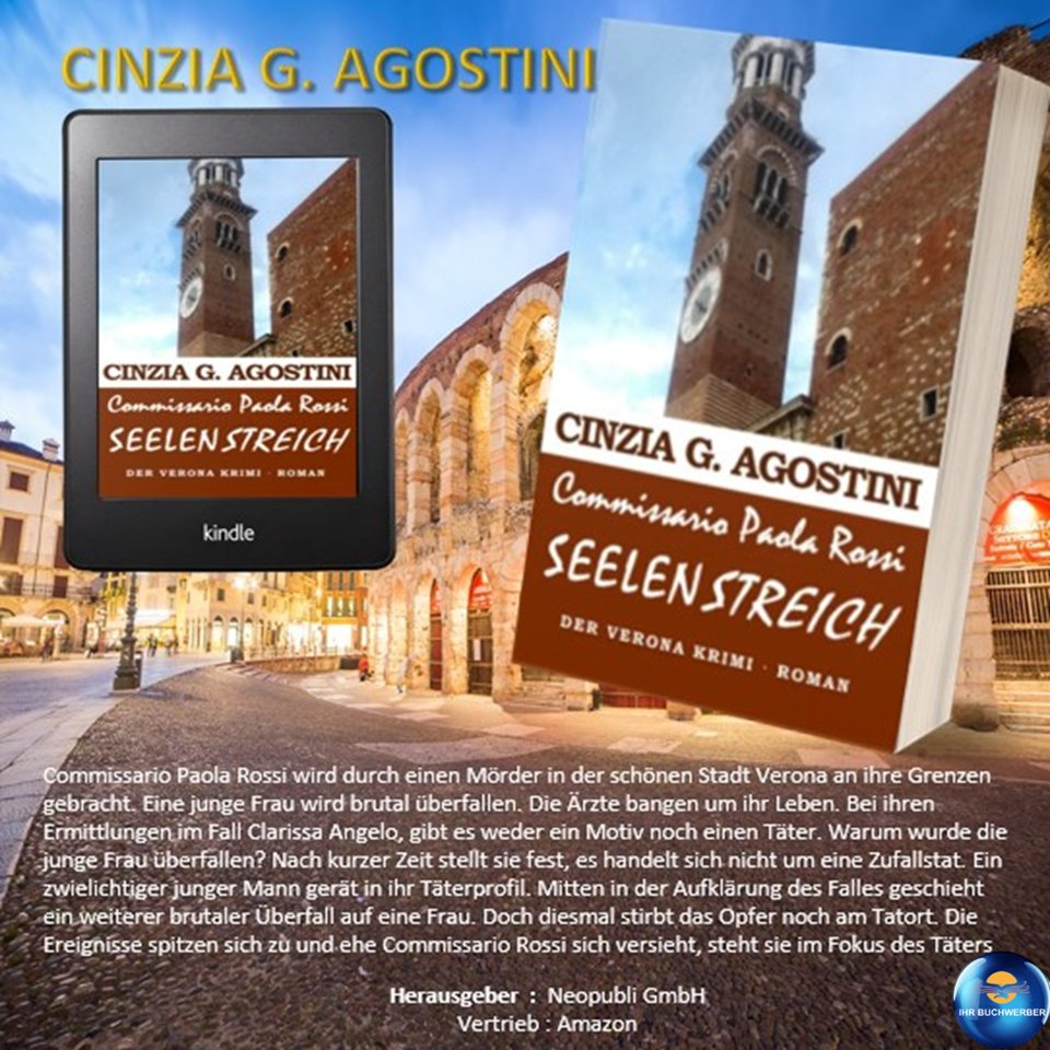 DaggiGeiselmann's tweet image. Lust auf einen spannenden Krimi mit italienischem Flair?
Die Autorin hat italienische Wurzeln und entführt euch nach Verona. 😘
Commissario Paola Rossi: 
Seelenstreich - Cinzia G. Agostini
amzn.to/3OztQsh- E-Book und Printausgabe

Eure Daggi - IHR BUCHWERBER ❣️