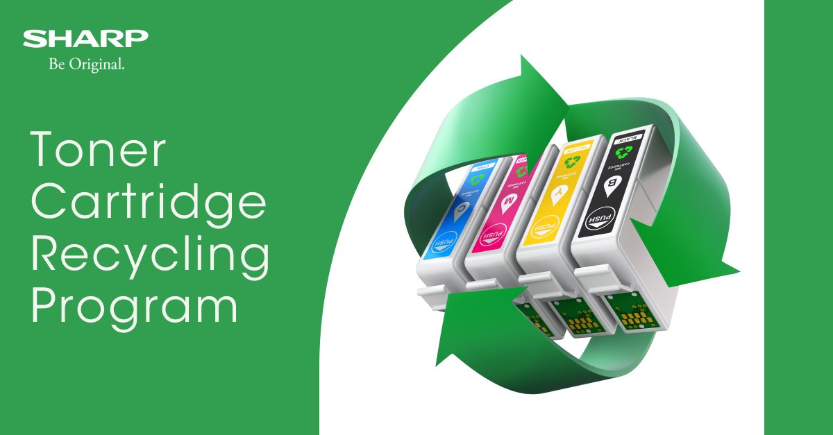 Sharp_Canada's tweet image. Keep multifunctional printer cartridges out of the landfill with the Sharp Toner Cartridge Recycling Program . This program includes recycling of all empty toner cartridges and toner collection containers from photocopiers, and network printers. 
lnkd.in/eNFmUzF
