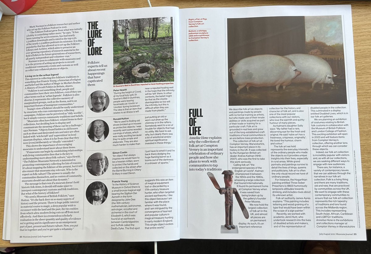 I love the mammoth 8 page spread on Folklore in UK museums in <a href="/MuseumsAssoc/">Museums Association</a> MJ <a href="/slinkissimo/">Eleanor Mills</a> Been a huge admirer of Simon Costin @MuseumofBritish Folklore for years. New <a href="/FolkloreMuseums/">Folklore Museums Network</a> Network is great <a href="/PeterHe83111667/">Dr Peter Hewitt</a>