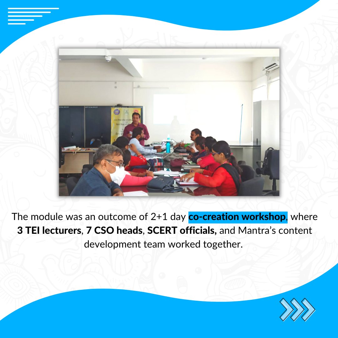 mantra4change's tweet photo. SCERT, Bihar and Mantra, co-created a training module to support 2884 mentors in Bihar.
@scertbihar
@BiharEducation_
#mantra4change #m4c #onestepatatime #scertbihar #bihareducation #educationindia https://t.co/jv7s1WUmWI