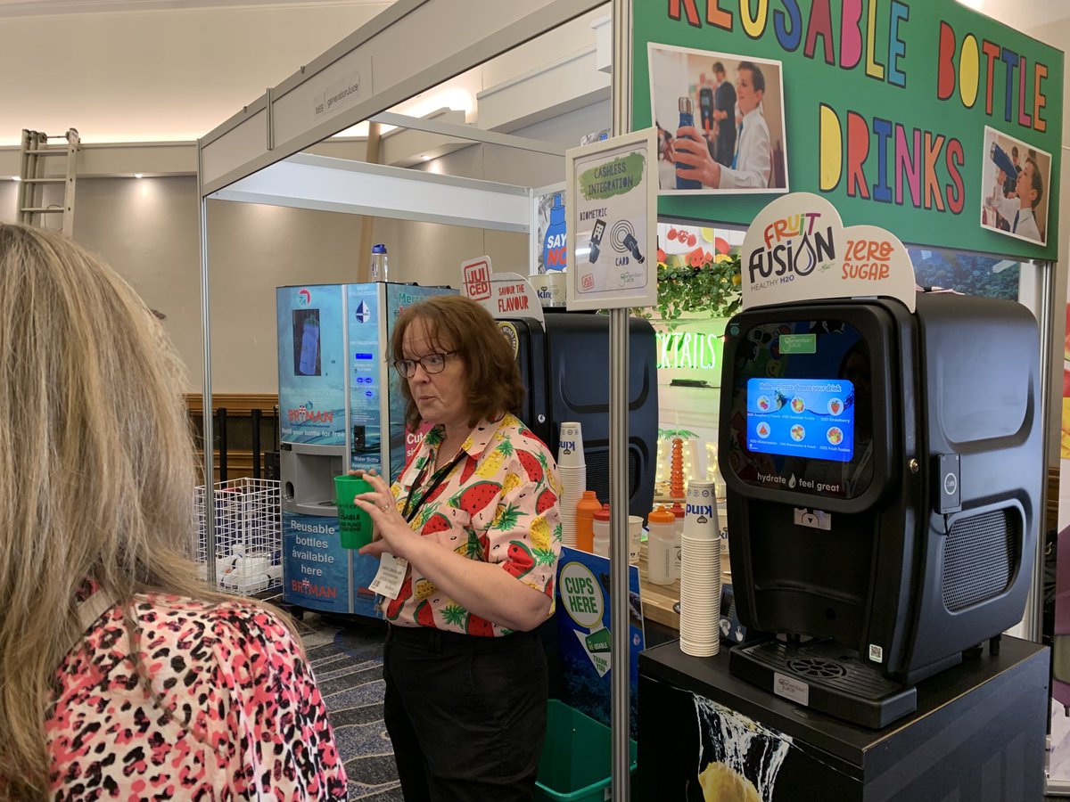 Day 2 ⁦<a href="/LACA_UK/">LACA</a>⁩ school catering show. New Watermelon fusion water going down a storm. #stopplasticwaste #lacame