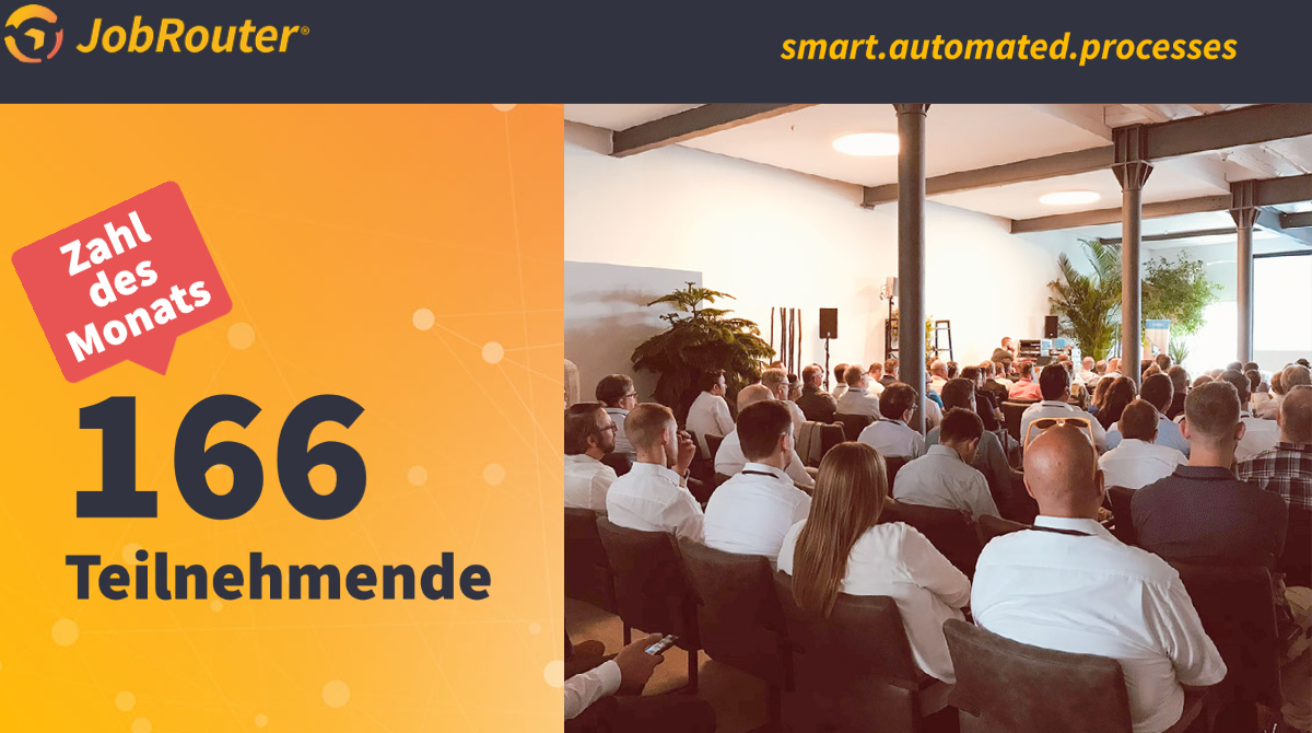 jobrouter's tweet photo. 📣 Zahlen - Daten - Fakten: Die JobRouter®-Zahl des Monats steht wieder an! Heute: 166 Teilnehmende an der #JobRouter®-Sommerkonferenz für Partner, die sich weltweit in #Mannheim eingefunden haben, um endlich wieder persönlich einen spannenden Tag zu erleben. 🤩  #jrpk22 https://t.co/HbQar4nWvp