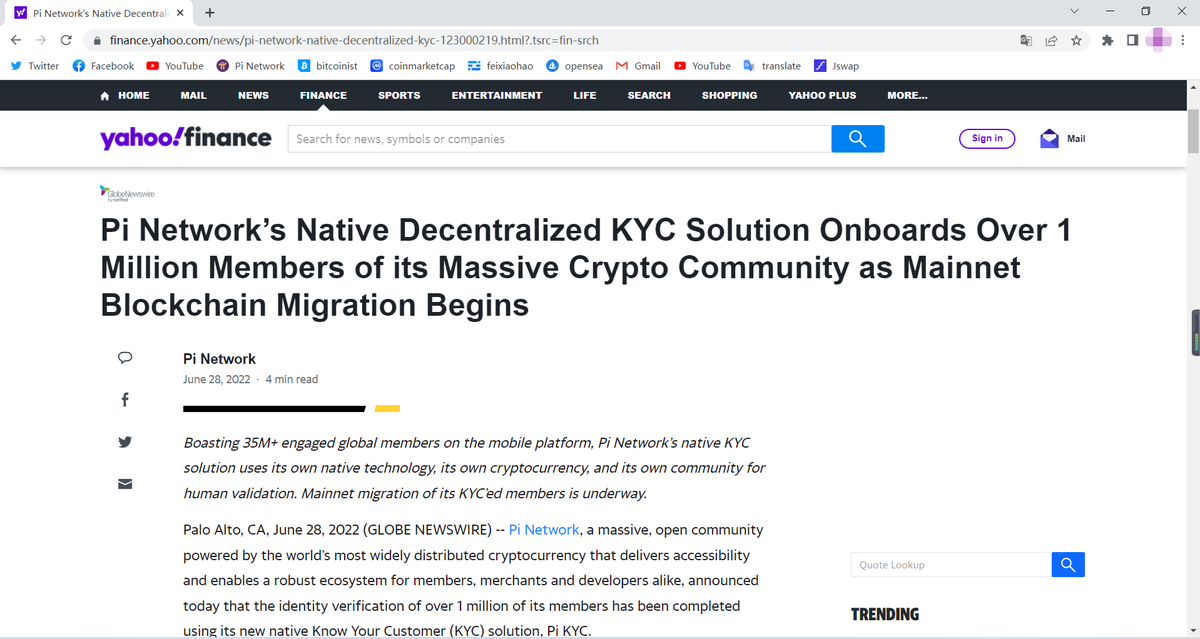PiNewsMedia's tweet photo. 💥💥Yahoo Finance reports on Pi Network mainnet migration! ​This is the only project in 233 countries and regions around the world in the past 100 years.
#PiNetwork 

🔥Click to view this URL, you can see this article⬇️
https://t.co/Hg2pd2u4N8 https://t.co/VxjuU1PXxw