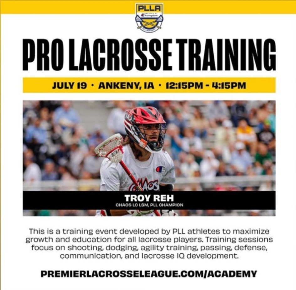 PLL Training Session July 19th 12:15-4:15 Ankeny, IA
Don't miss out on training with the best! #PLL #lacrosse #Omaha