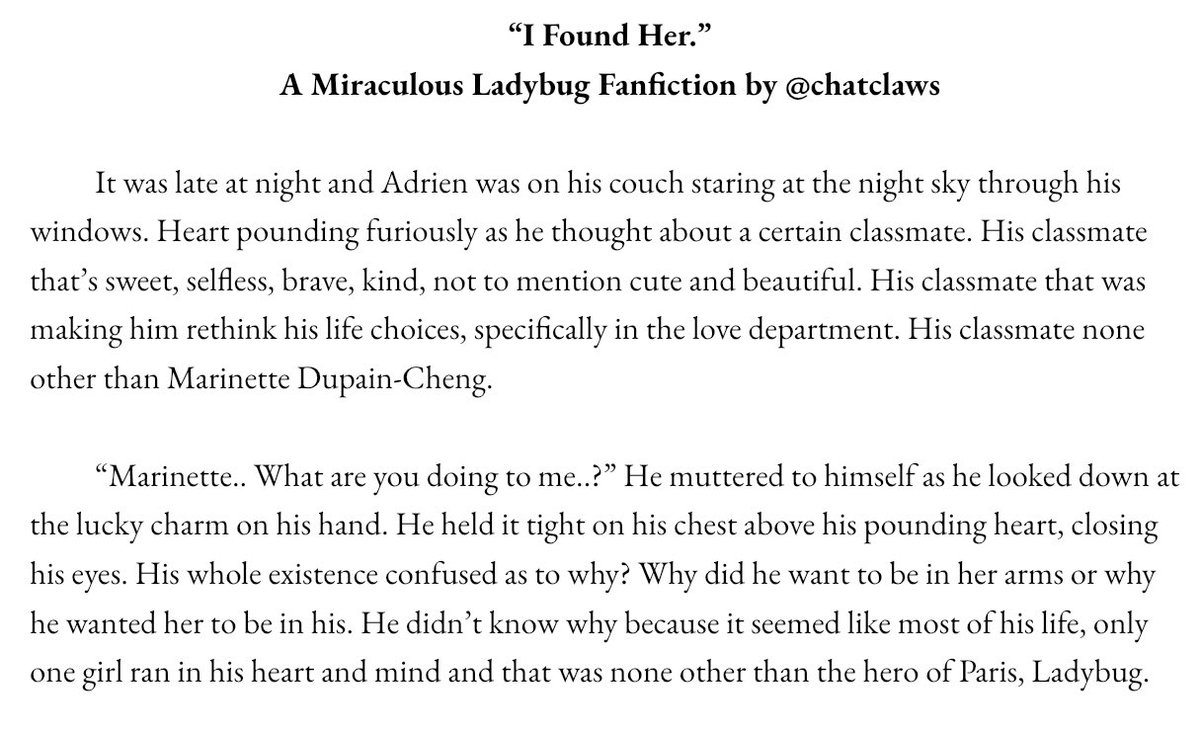 chatsclaws's tweet photo. “I Found Her.”

— A #MiraculousLadybug Fanfiction written by me. https://t.co/dwcrZGY5sc