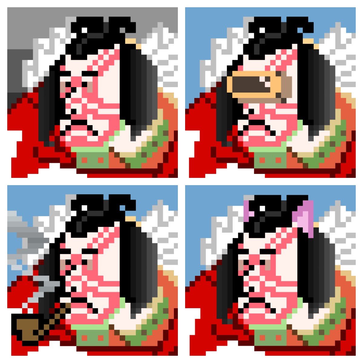 MOCKn___1's tweet photo. 【1日1PixelUkiyoe】

ご紹介するのは
#91-100のモチーフ

｢五代目市川團十郎の暫｣

こちらの作品はPixelUkiyoeの中で
唯一写楽の作品ではなく、
勝川春好の作品になります。

ちなみに｢暫｣は僕の大好きな歌舞伎の1つ。

五月大歌舞伎でも公演してましたね

【OpenSea】
https://t.co/lJtT5LTapS https://t.co/mNkBjL2aSh
