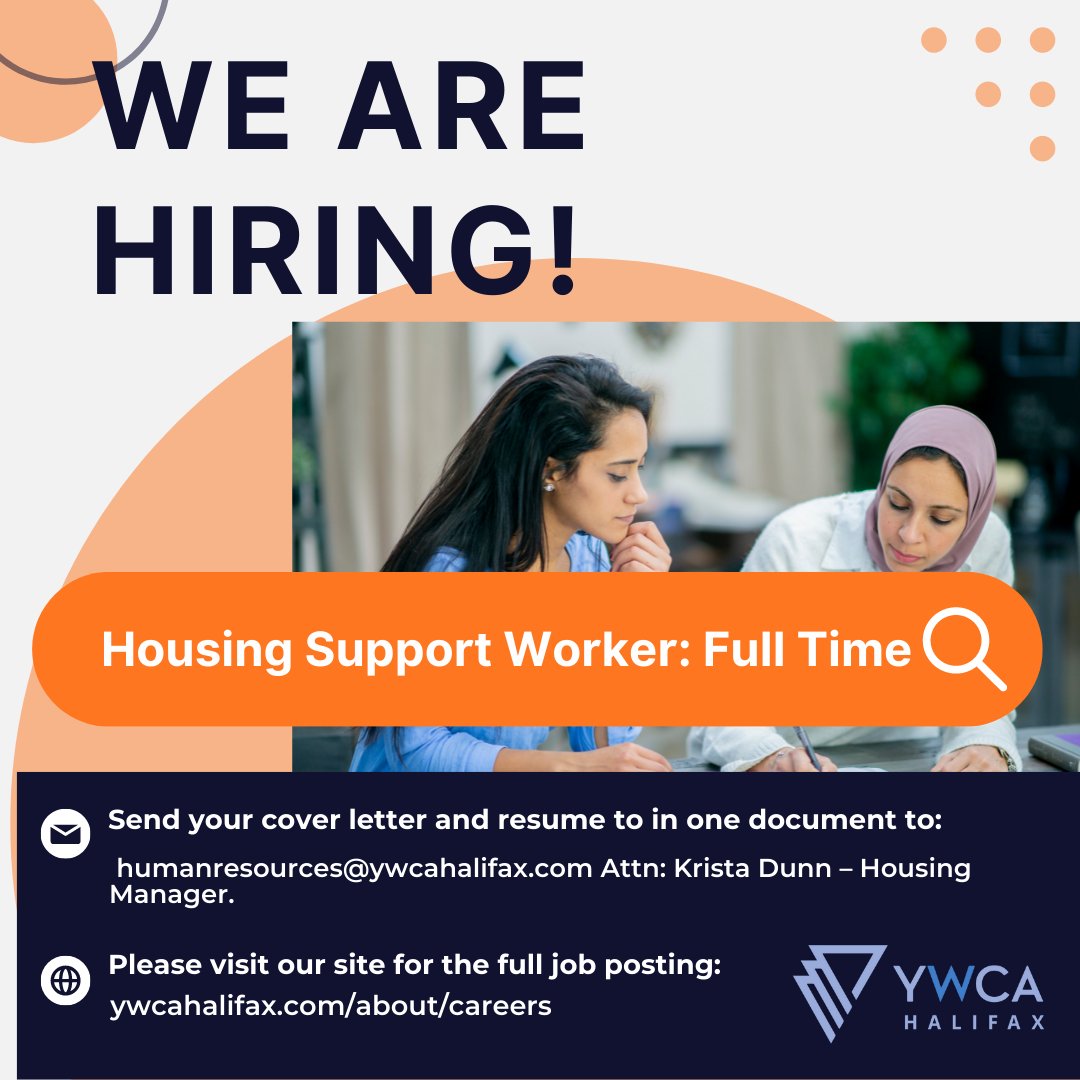 YWCA Halifax is hiring!
We are looking for a FT Housing Support Worker and a Newcomers Support Programs Coordinator. Please visit ywcahalifax.com/about/careers/ for the full job listings (link is also in bio).