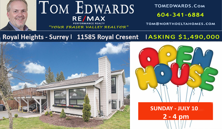 OPEN HOUSE - Sunday, July 10th, 2-4 pm
Surrey / 6 Bdrm - 3 Bth / 2318 sq.ft. 
Fully renovated – Landscaped, corner lot - Spacious and bright - City/mountain views - Large carport – Shed – Play center with artificial turf – Covered deck - Patio – Potential suite/separate entrance.