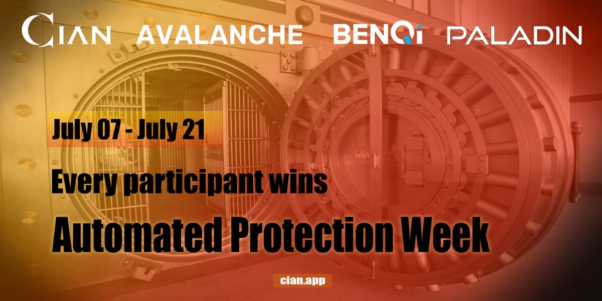 CIAN_protocol's tweet photo. 1/ In light of recent market conditions, @avalancheavax, @BenqiFinance, @0xPaladinSec, and @CIAN_protocol decided to create the “Automated Protection Week” to promote onchain security as well as the automation of DeFi. Start building today to earn great APY and secure an airdrop. https://t.co/LjsRJV5LIn