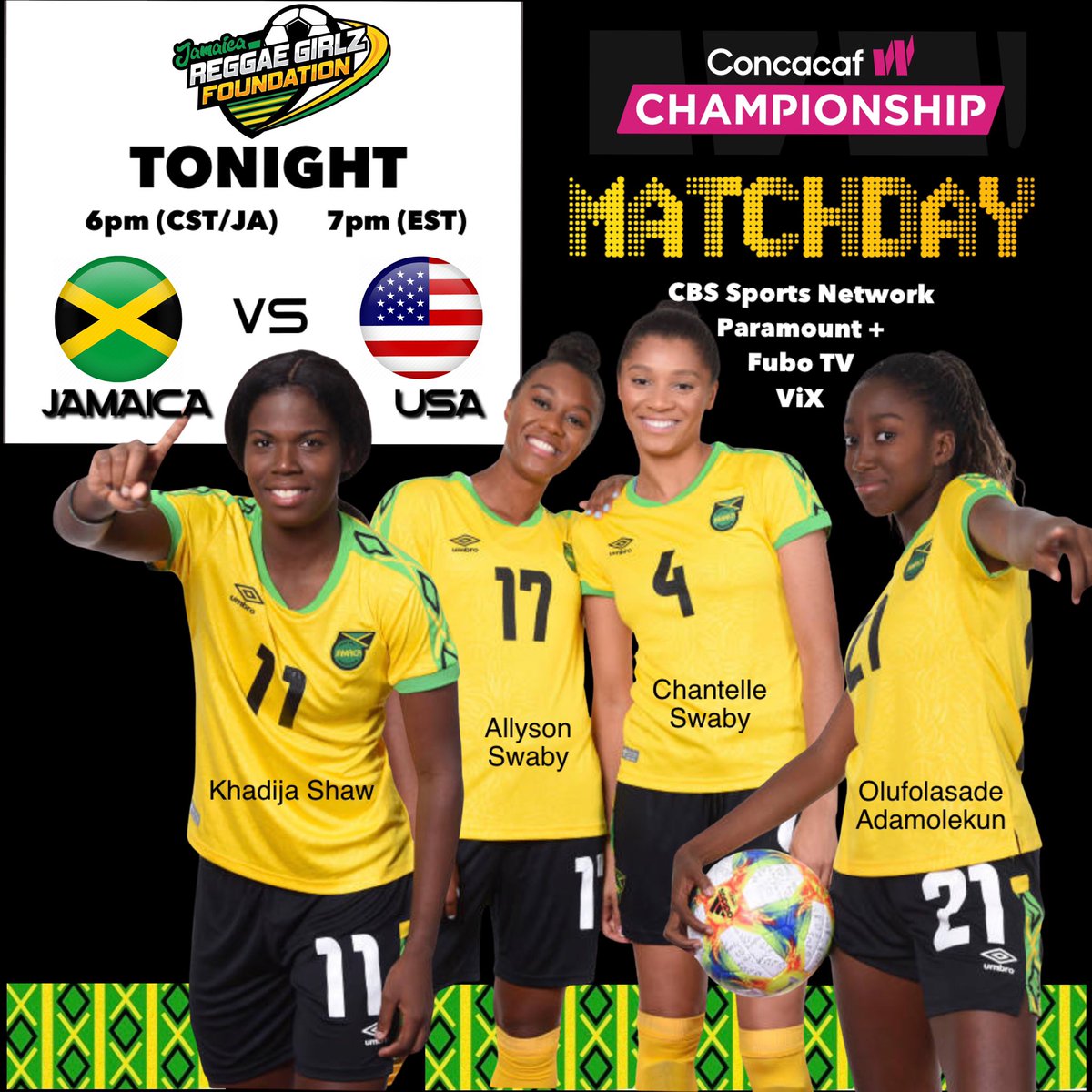 Reggae_Girlz_F's tweet photo. ITβS MATCHDAY 2
π: July 7, 2022
π: USA
π: Estadio BBVA
β°: 6pm (CST/JA), 7pm (EST)
πΊ: CBS Sports | Paramount+ | Fubo TV |
ViX
#MatchDay2 #ReggaeGirlz #JWNT #CONCACAFW #π―π²vsπΊπΈ #2022Championships #JFF_Football #WeBelong #Rooted2Rise #ReggaeGirlzFoundation https://t.co/9NKIsqLBCf