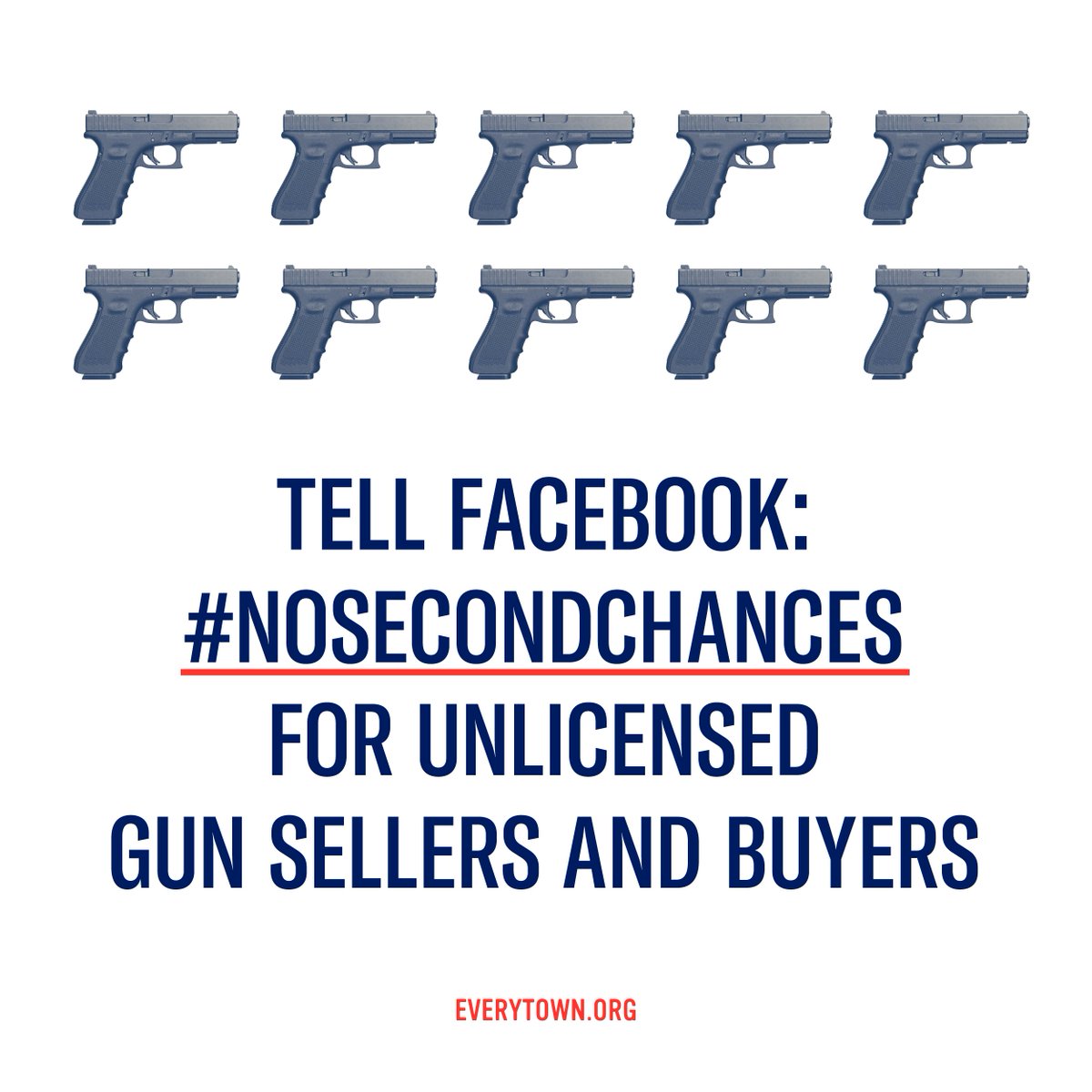 Companies are critical in the fight to end gun violence—and right now Facebook (@meta) is failing. Even though Facebook says it prohibits unlicensed gun sales, they let gun buyers and sellers violate that rule 10 TIMES before they are kicked off its platforms. #NoSecondChances