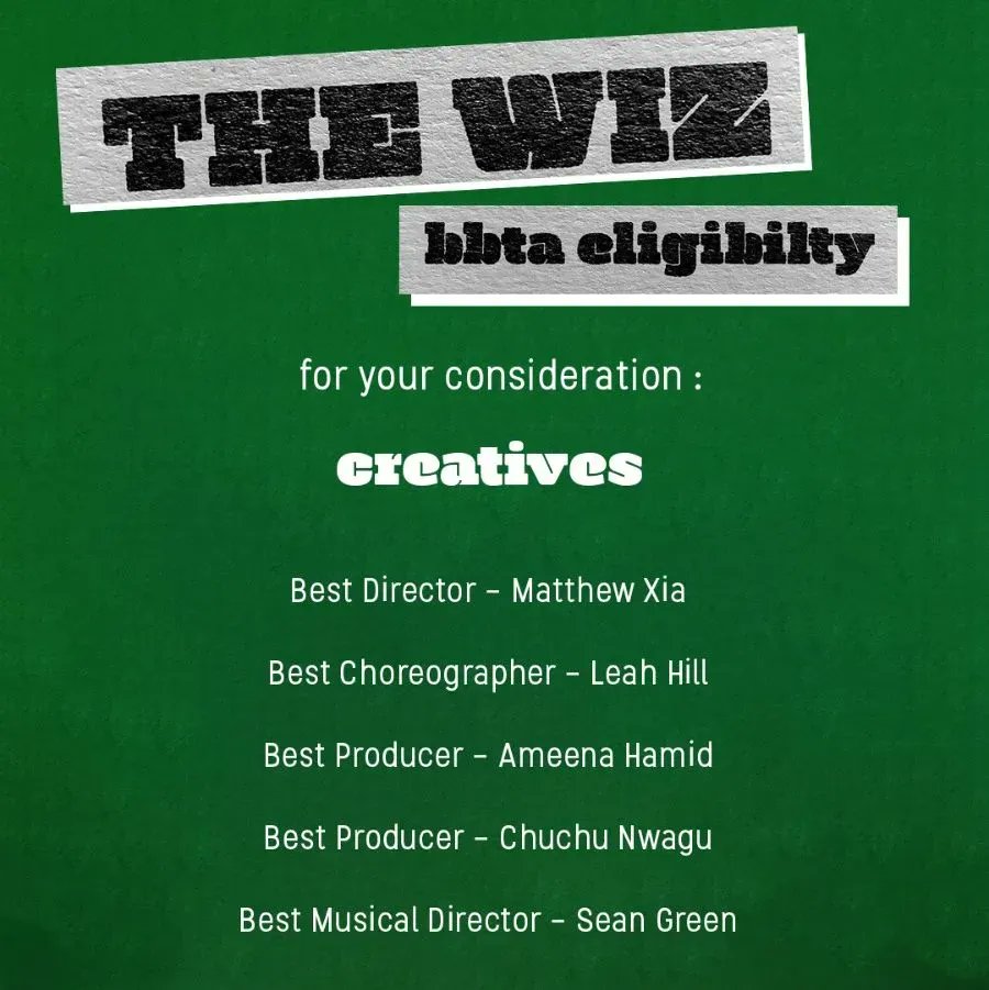 hopemilltheatre's tweet photo. Nominations for @theBBTAs are OPEN! ✨ 
If you loved The Wiz, please consider nominating us for these categories: 
🔥 Best Graduate
🔥 Best Understudy
🔥 Best Director
🔥Best Choreographer
🔥Best Producer
🔥Best Musical Director
 🌈 https://t.co/oGtrbZjkMP https://t.co/KrzUD3IeKC