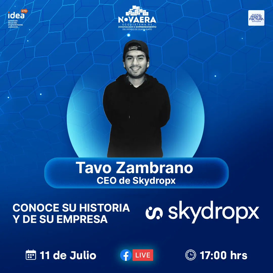 Tavo Zambrano CEO de <a href="/SkydropxLAT/">Skydropx LATAM</a> nos contará  este 𝗟𝘂𝗻𝗲𝘀 𝟭𝟭 𝗱𝗲 𝗝𝘂𝗹𝗶𝗼 cómo lograron tener a más de 30.000 clientes, y realizar más de un millón de entregas al mes  en México. ⁣
⁣
¡𝗡𝗼 𝘁𝗲 𝗽𝗶𝗲𝗿𝗱𝗮𝘀 𝗻𝘂𝗲𝘀𝘁𝗿𝗼 𝗙𝗮𝗰𝗲𝗯𝗼𝗼𝗸 𝗟𝗶𝘃𝗲!⁣

#Novaera