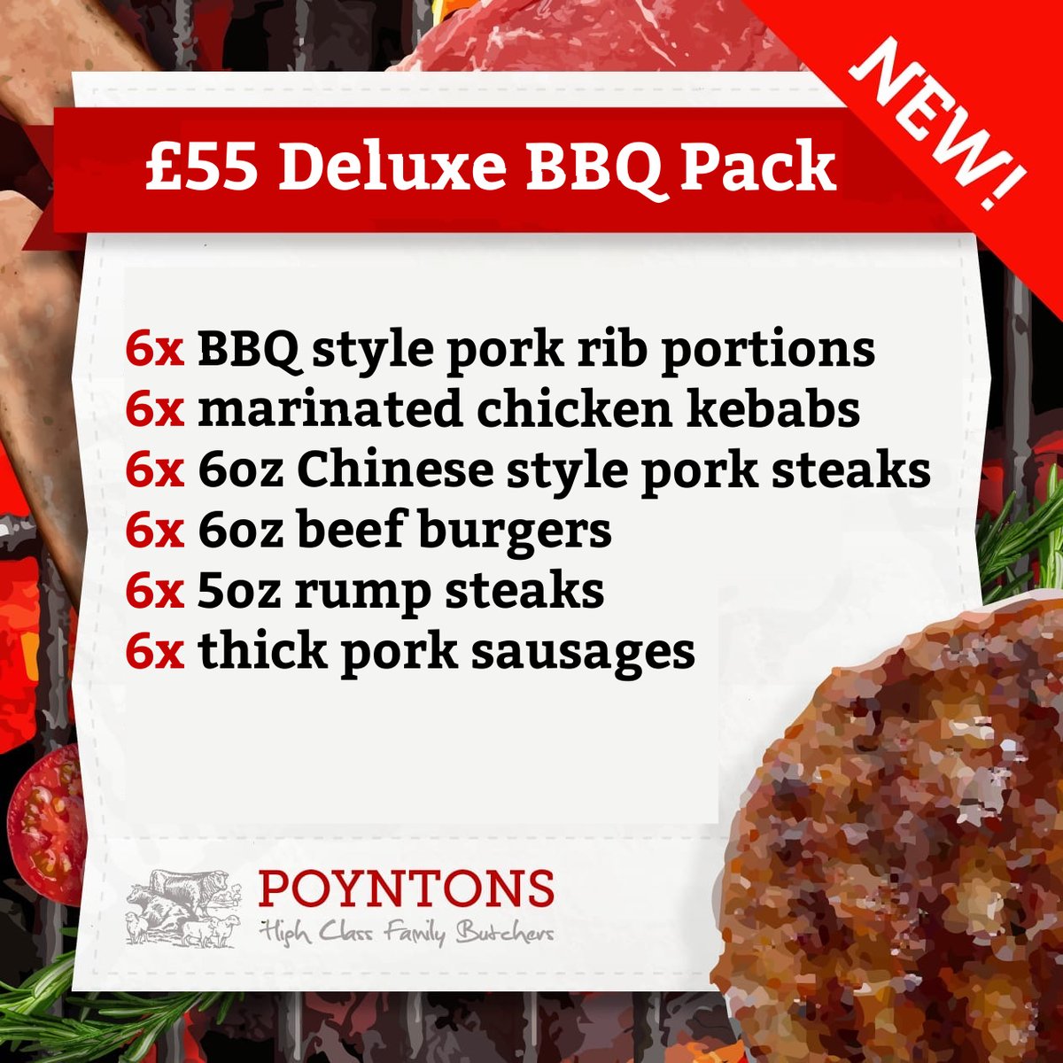 Up your grill game with our delicious £55 DELUXE BBQ PACK - the weather's going to be hotting up so why not?! 

You can visit our shops (#Llandudno and #OldColwyn) or place an order online at poyntonsbutchers.co.uk - FREE LOCAL DELIVERY!