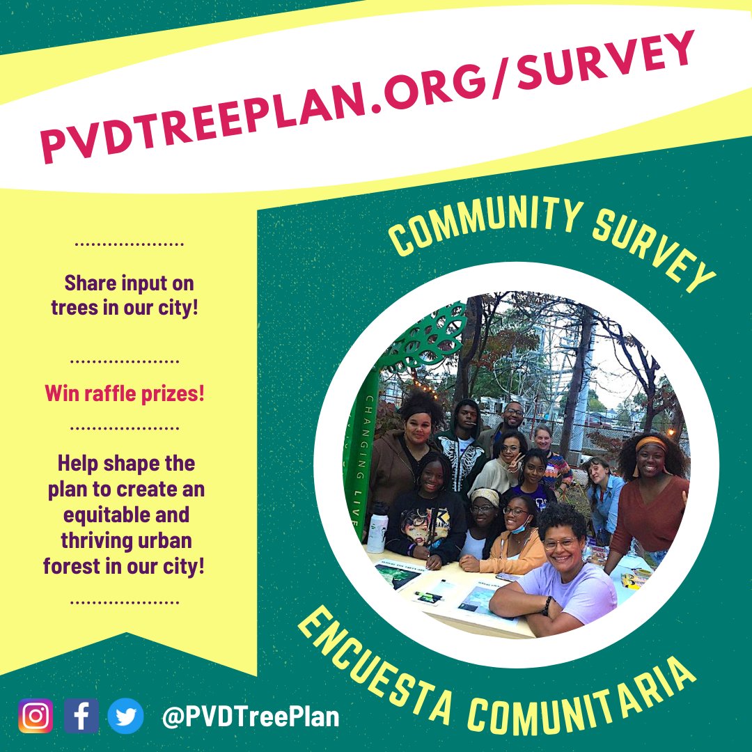 Sustain_PVD's tweet photo. Please take a few minutes and fill out the PVD Tree Plan community survey! This survey will help in the creation of more equitable tree distribution in communities that have been most impacted by tree inequities throughout Providence. More info here: https://t.co/z6iW4QI6RU https://t.co/eFngN5N8Nq