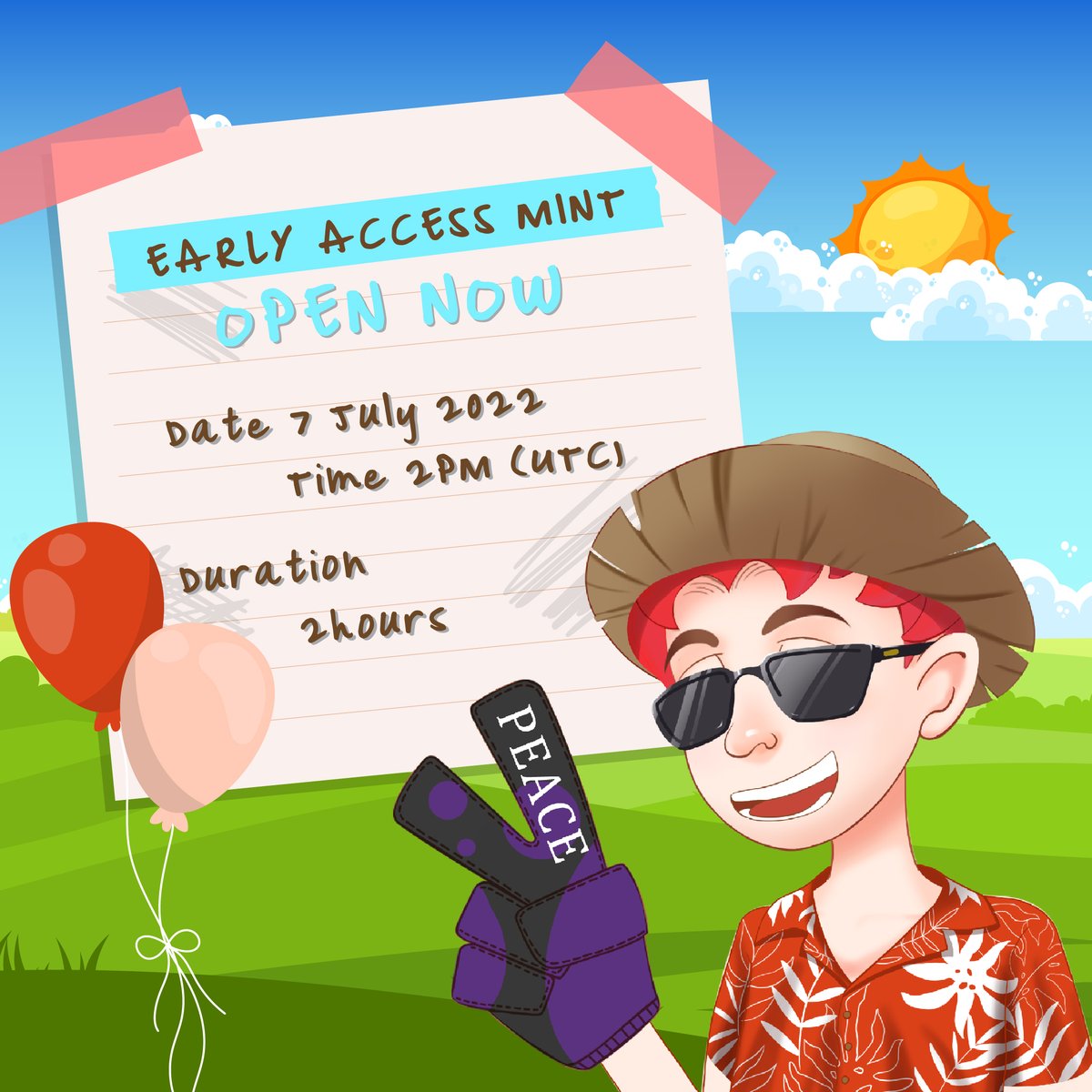 Early Access Mint is LIVE now 🔥
Hurry up to get your Mr Peace now ‼
7 July 2022 | 2:00PM (UTC) to 4:00PM (UTC)

Click the link below to mint now🥳
Mint Now > peacefamilynft.com/mint 

#NFT #Freemint #PeaceFamily #Stopwarnow #peace #mint