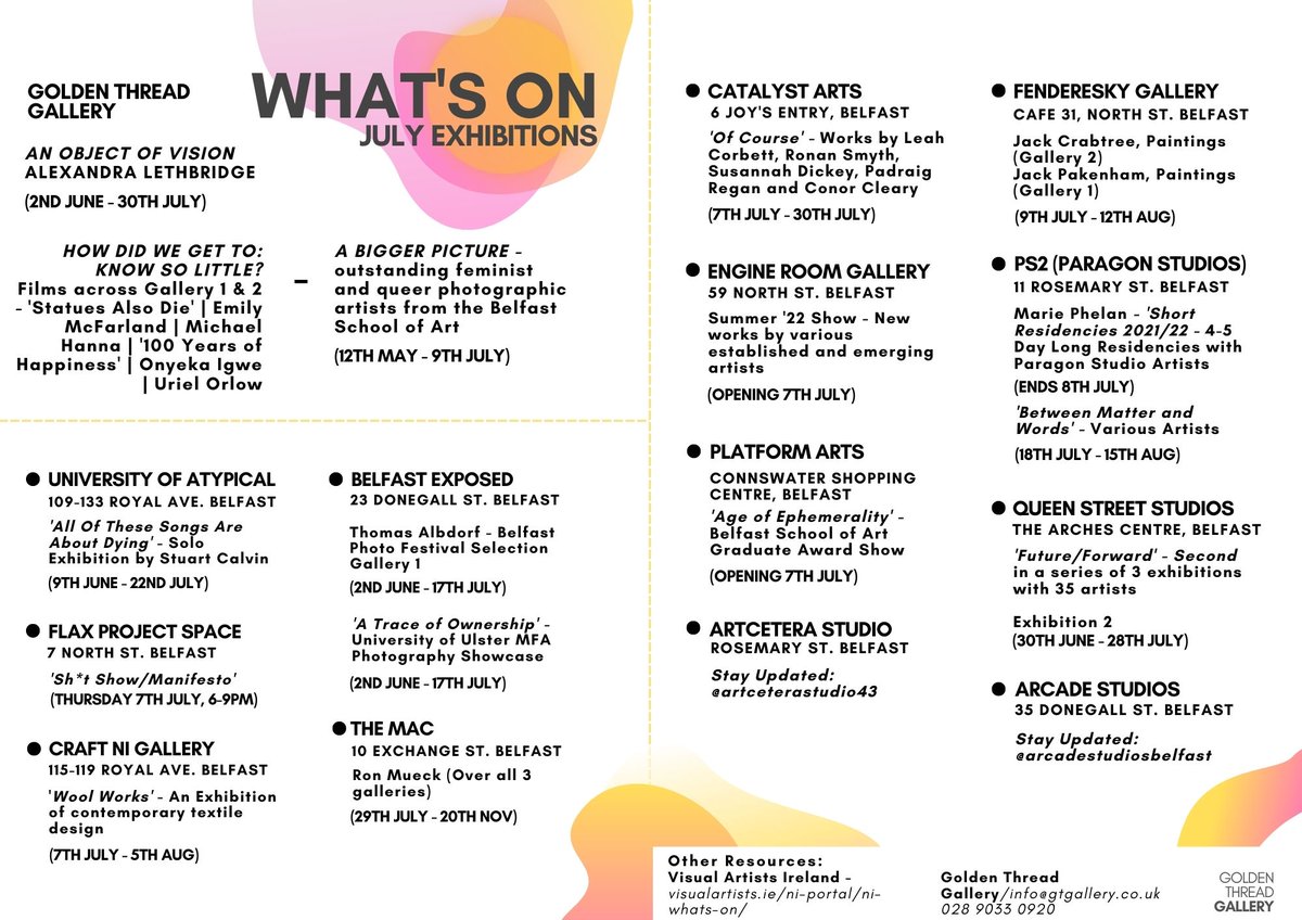 There are so many fantastic art exhibitions &amp; events happening in Belfast right now! We love to share what's going on in our city, pick up a flyer in the GTG this evening #latenightartbelfast #artsNI