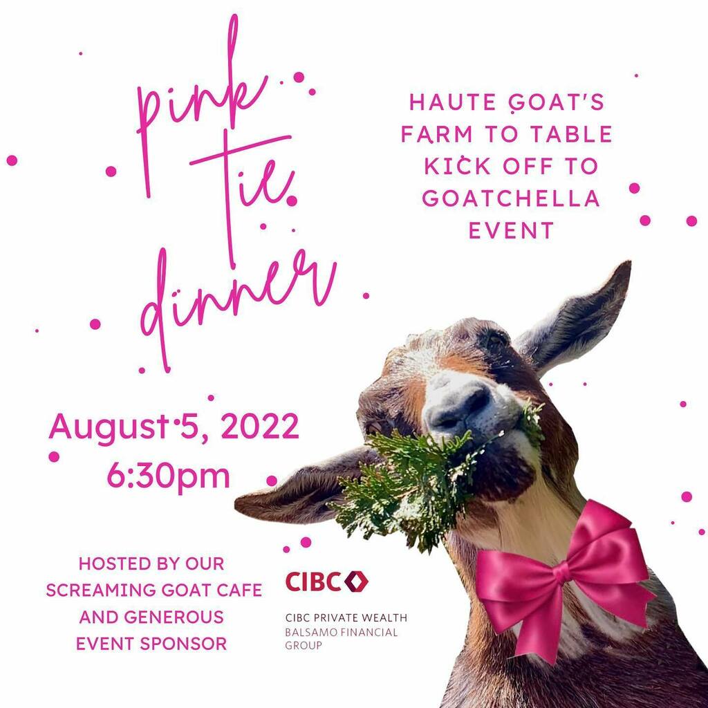 Pink Tie Dinner!

The kick off to the GOATCHELLA Festival takes place Friday, August 5 starting at 6:30pm.

Get your finest pink wardrobe out and join us for an incredible farm to table feast and lots of fun on our patio overlooking the stunning Northumb… instagr.am/p/CftenHeONjK/