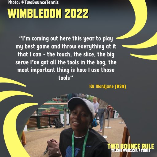 Coming up soon on ct17 is a women’s #wheelchairtennis h2h we can’t wait to watch Featuring @KGmontjane1 who made it to both singles & doubles finals at #Wimbledon last year Read what she had to say about returning to SW19 & taking on Yui in the QFs⬇️ twobounceruletennis.com/2022/07/06/wim…