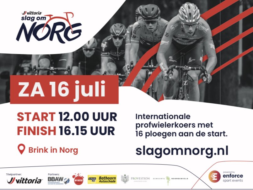 Volgende week zaterdag 16 juli 9e editie Vittoria Slag om Norg! Kom jij ook langs?
#vittoria #profkoers #internationaal #cycling #enforceportevents