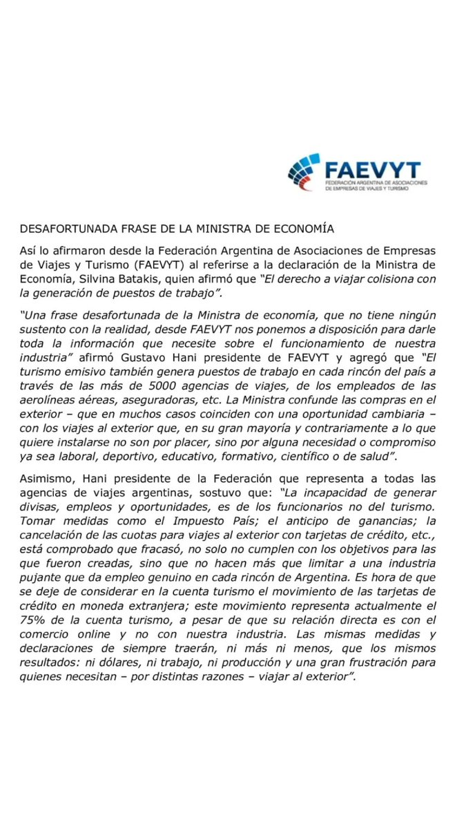 ✍️Comunicado de FAEVYT sobre la desafortunada frase de la Ministra de Economía 👇