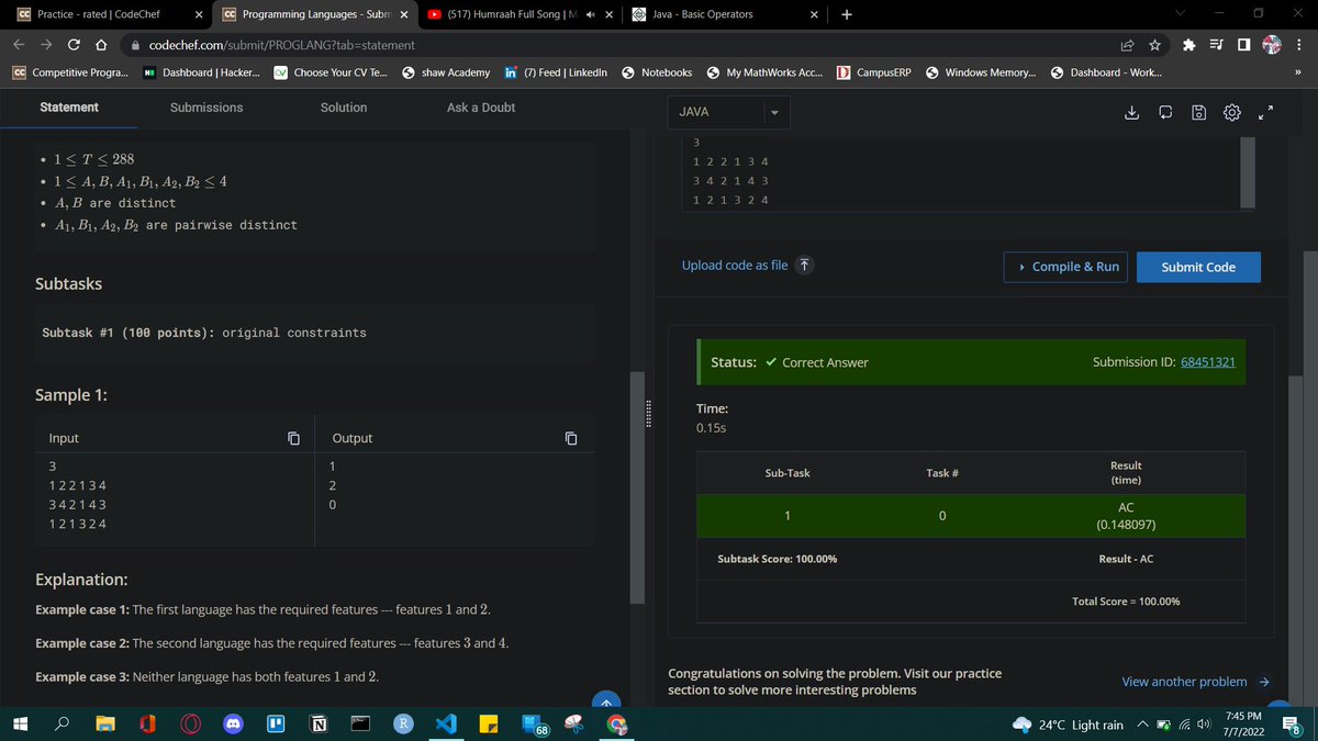 AstitvaTribhuw4's tweet image. completed day7/100 of coding challenge by @CodeinCommunity and @MinutesCoding 
problem: Programming Languages by Codechef
code: ide.codingminutes.com/?id=dlv
discord: discord.com/invite/sqFRzrj…
#100DaysOfCode #codeincommunity #codingminutes