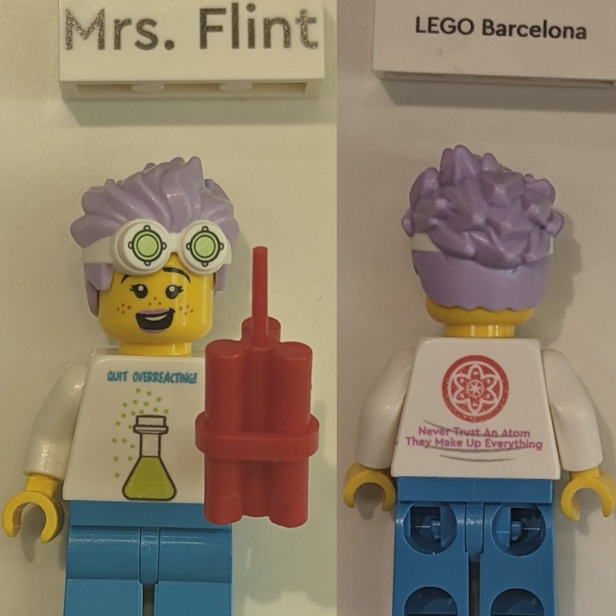 Came across the lego Minifigure factory in Barcelona. Had to create one!! They also didn't have the flask accessory so I went with dynamite. #iteachchem