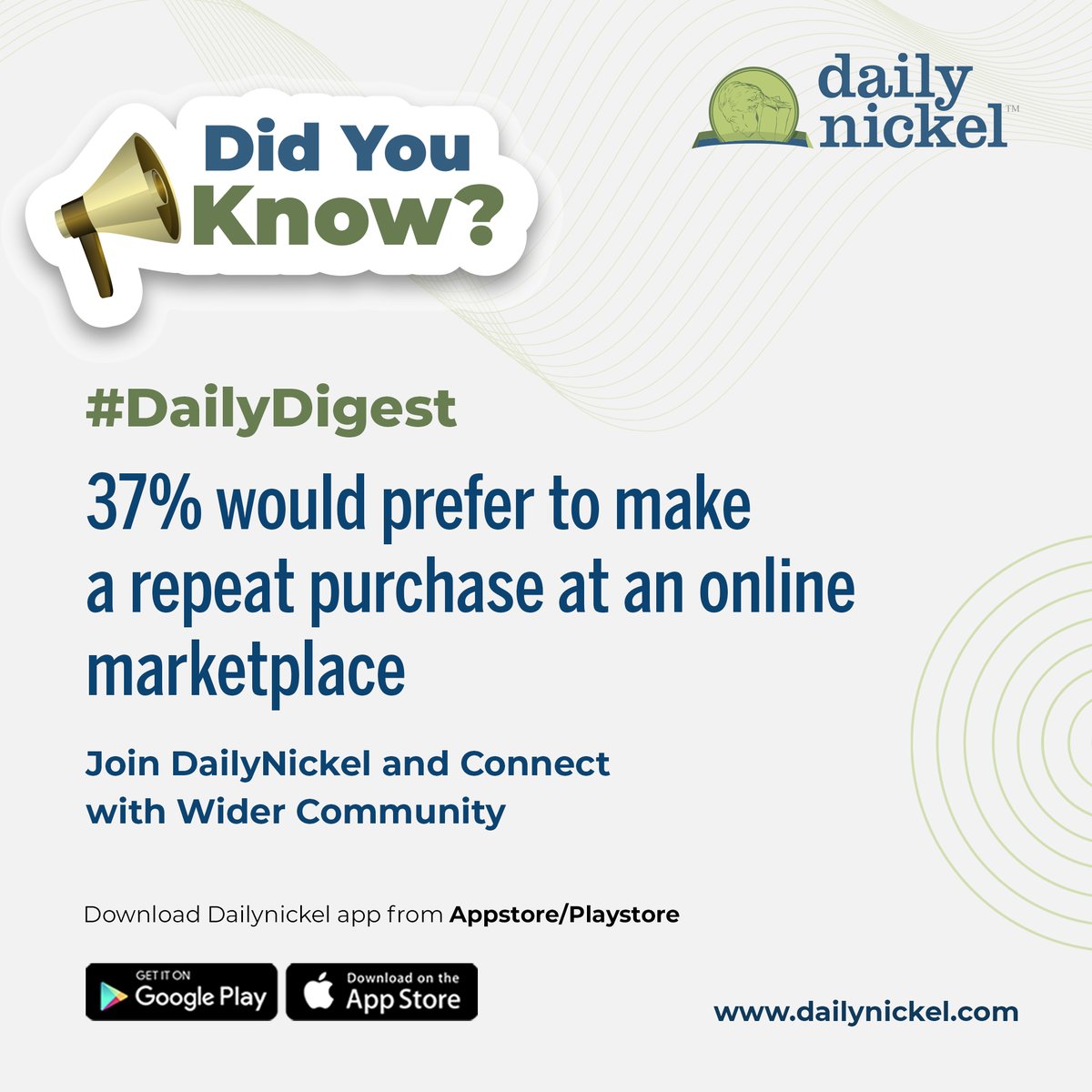 #DailyDigest

Did you know?
37% would prefer to make a repeat purchase at an online marketplace

#marketplace #onlineshopping #onlineshop #buylocal #selling #buying #community #share #usa