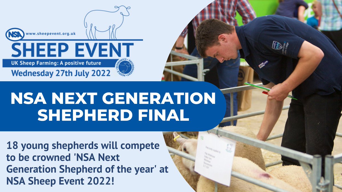 natsheep's tweet photo. NSA Next Generation Shepherd final takes place at NSA Sheep Event on the 27th July!🐑

18 young shepherds will compete to be crowned the ‘NSA Next Generation Shepherd of the year’ 🏆

⏰Starting at 9am

📍Three Counties Showground, Malvern

#APositiveFuture #SheepEvent #NextGen https://t.co/IgTb48mbOW