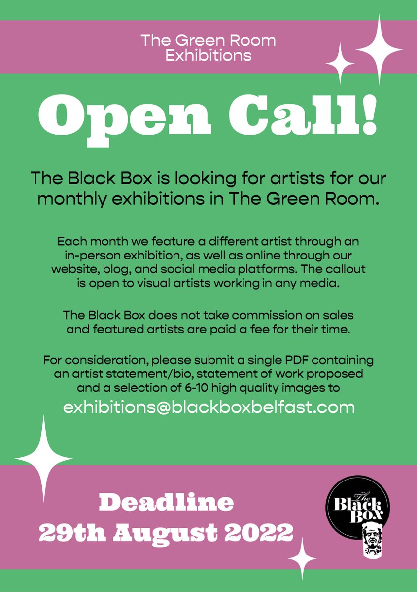 CALLING ALL ARTISTS 🎨 
Want to exhibit in the Green Room? We're on the lookout for new works of any discipline to kit the space out, complete with an opening show for each new show during late night art. Check out full details &amp; apply below.
