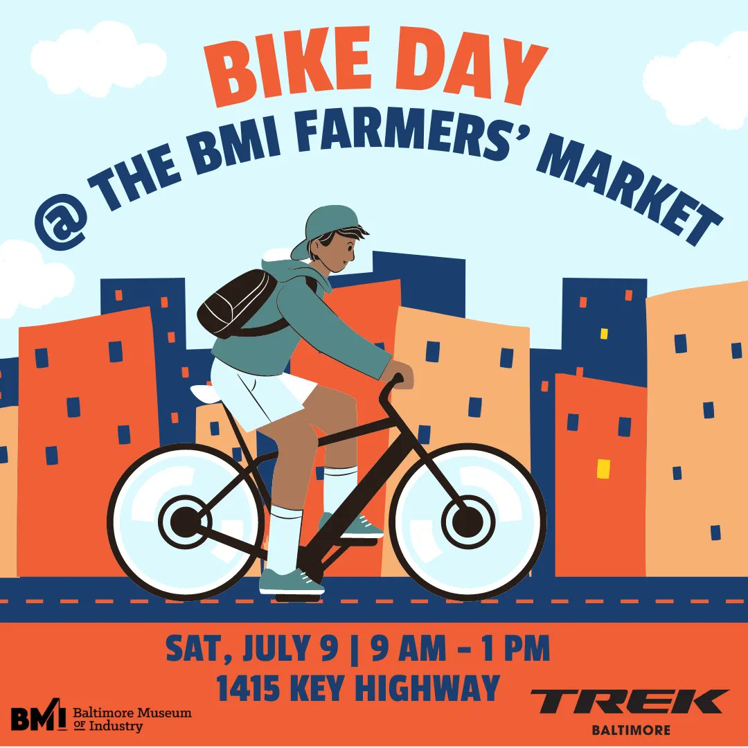 BMIatWork's tweet photo. Fasten your helmet and bike to the BMI Farmers’ Market this Saturday to get the scoop on biking opportunities in Baltimore!
#Baltimore #Biking #Bicycle #Bike #Bicyclist #FarmersMarket #ShopLocal #BMoreLocal https://t.co/zONrOc3BG3