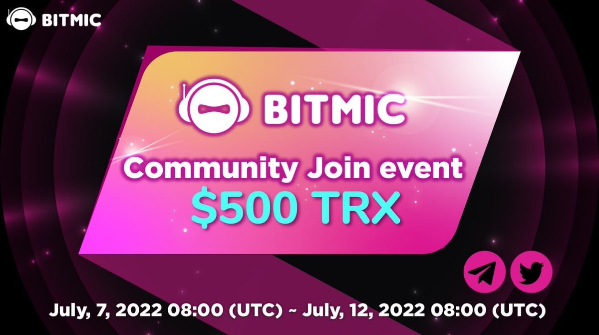 💧 Airdrop :  Bitmic 💧

📣 Complete Task: ➕ $500 worth of TRX

📅 Start Date: 7th July 2022  
📅 End date: 12th July 2022

🧿 Bitmic Airdrop Gleam Click Here 🧿
gleam.io/competitions/V…

💰 Airdrop Rewards:
$10 worth TRX for 5 participants
🗞 Note: All airdrop steps complete