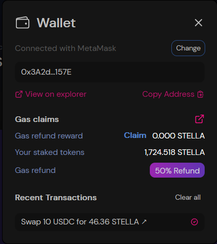 StellaSwap's tweet photo. ⛽️  Gas #refund is now live on @StellaSwap! 💥

Start tracking your gas refunds based on your #xSTELLA staked. More xSTELLA = more refunds! We're maximizing tokenholder #value on @MoonbeamNetwork 🔥

⚠️ Claim is enabled at the 1st of every month

Guide: https://t.co/4zF8t7vWsY https://t.co/SPKlaL6mRF