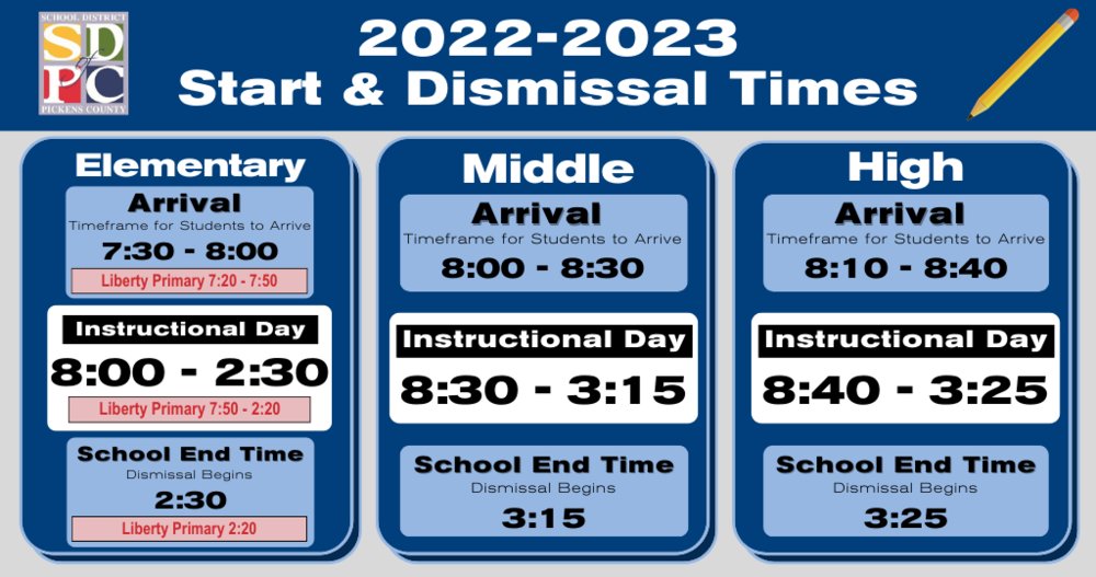 Start &amp; Dismissal Times 2022-2023 pickens.k12.sc.us/article/779232…