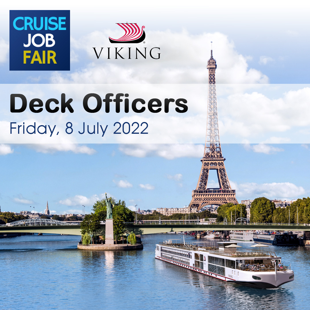 Viking are looking for Deck Officers with seagoing experience who want to find out about opportunities onboard river cruise ships.

Virtual Career Fair for Deck Officers
Friday, 8 July 2022

virtual.cruisejobfair.com/events/43/viki…

#cruisejobfair #cruiseshipjobs #cruisejobs #allcruisejobs