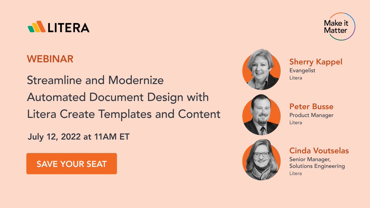 Litera (@literamicro) on Twitter photo Join us on July 12 for a webinar on streamlining and modernizing automated document design with Litera Create. Save your seat and hear from industry experts <a href="/SherryKappel/">SherryKappel</a>, Peter Busse, and Cinda Voutselas: litera.global/3QNEywU #lawfirms #legaltech #legaltechnology Join us on July 12 for a webinar on streamlining and modernizing automated document design with Litera Create. Save your seat and hear from industry experts <a href="/SherryKappel/">SherryKappel</a>, Peter Busse, and Cinda Voutselas: litera.global/3QNEywU #lawfirms #legaltech #legaltechnology