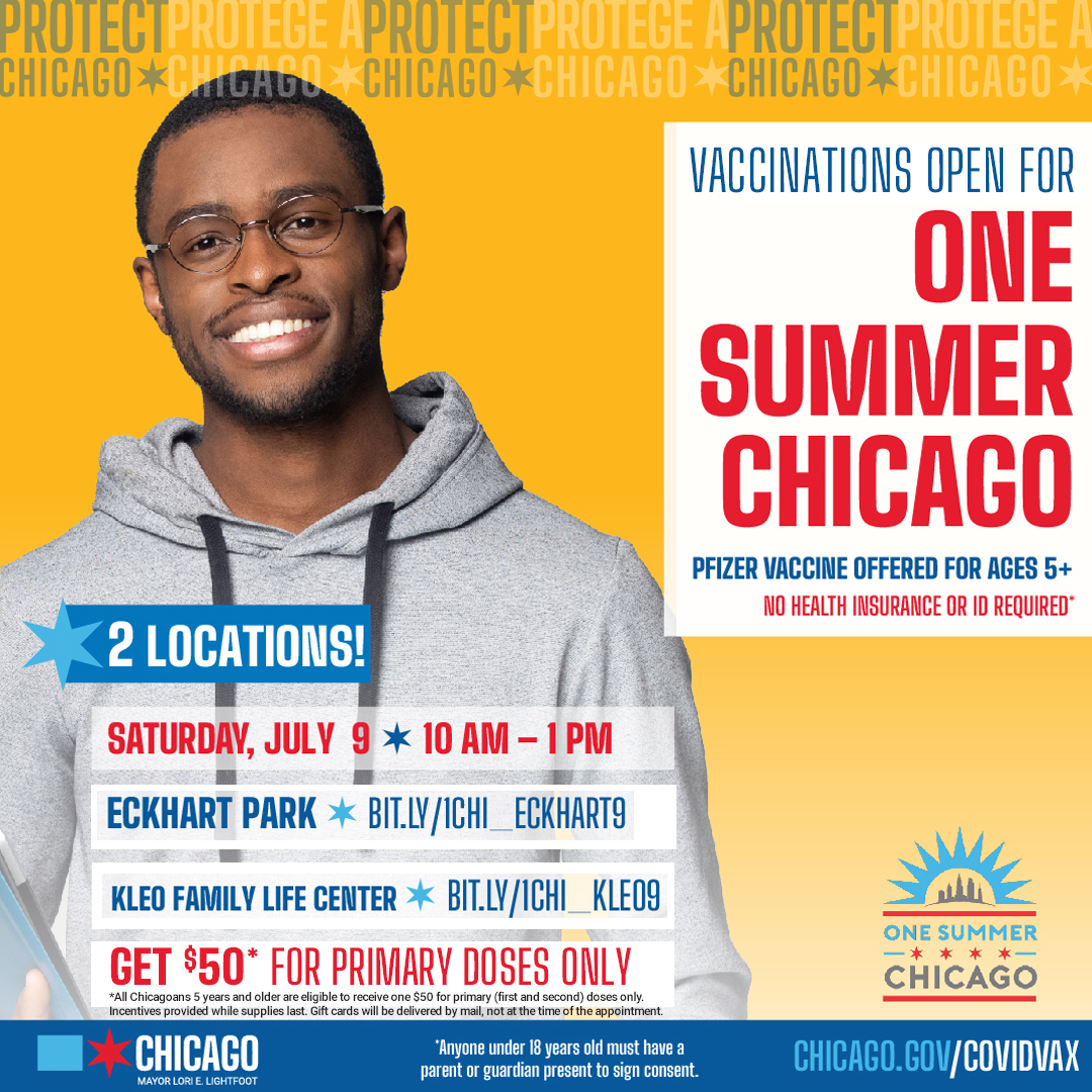 Chicago Department of Family & Support Services (@chifamsupport) on Twitter photo Need to get vaccinated? <a href="/1summerchicago/">One Summer Chicago</a> and <a href="/ChiPublicHealth/">CDPH | Chicago Department of Public Health</a> will mail you a $50 gift card if you come and get your Pfizer Shot at one of 2 locations. Accepting residents 5 and up. See below for your nearest location! #ProtectChicago Need to get vaccinated? <a href="/1summerchicago/">One Summer Chicago</a> and <a href="/ChiPublicHealth/">CDPH | Chicago Department of Public Health</a> will mail you a $50 gift card if you come and get your Pfizer Shot at one of 2 locations. Accepting residents 5 and up. See below for your nearest location! #ProtectChicago