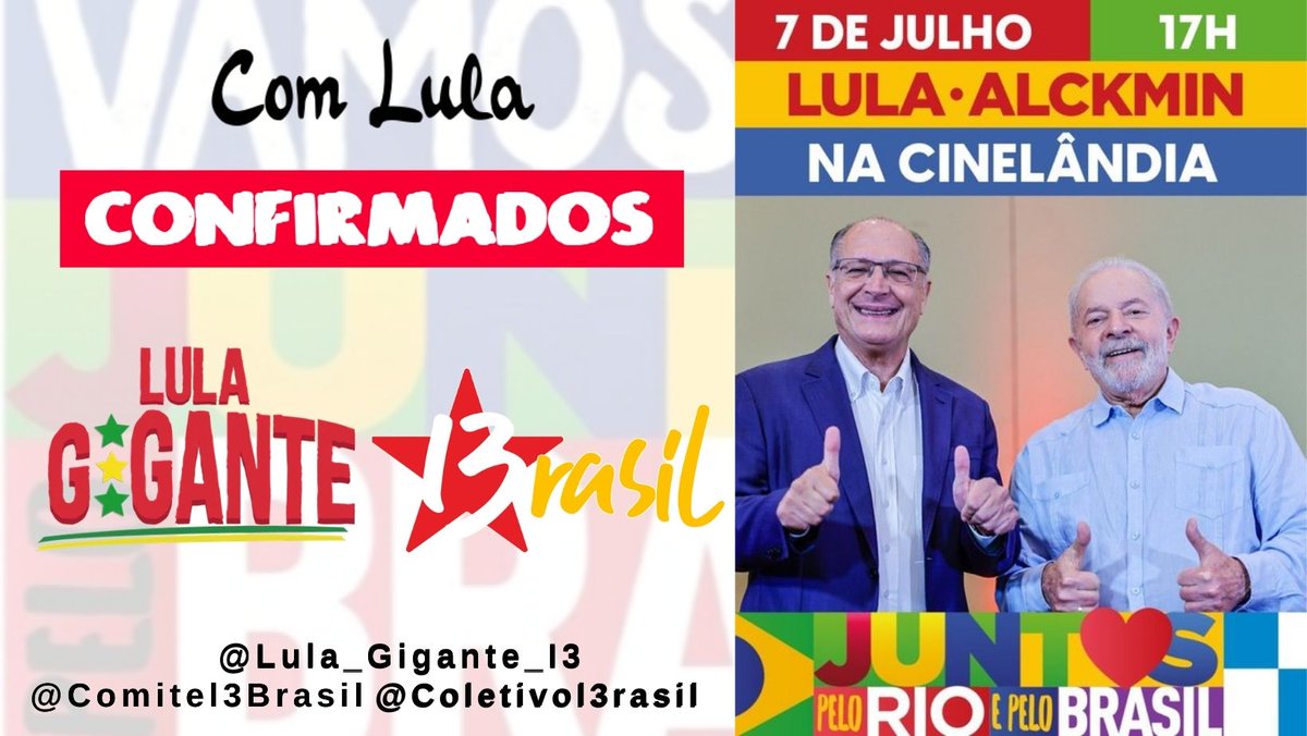 Coletivol3rasil's tweet photo. O @LulaGigante Volta as ruas com @LulaOficial no ato no RJ. Vai lá tirar uma foto. Não Percam!!
#l3rasil #lulaGigante #AleGigante #Comitel3Brasil 
@comite13rasil @renatosimoespt @Sil_Mergulhao
@ComiteLula @pt_brasil @gurudepre @Susan_Blum
@cacaubraga13 @julyuda @KARMIN__PT13 https://t.co/nfJRhRlBlt