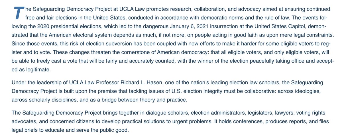 I am beyond thrilled to announce that I will serve as Director of the new 'Safeguarding Democracy Project' @UCLA_Law. SafeguardingDemocracyProject.org. Here is the mission statement: